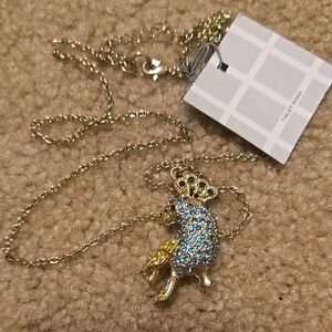 Gold and Blue Peacock Pendant Necklace